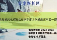 衡水名师卷 2022-2023学年度上学期高三年级一调考试(老高考)化学答案