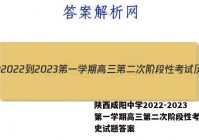陕西咸阳中学2022-2023第一学期高三第二次阶段性考试历史试题答案