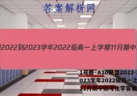 1号卷·A10联盟2022-2023学年2022级高一上学期11月期中联考化学答案