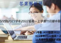 1号卷·A10联盟2022-2023学年2022级高一上学期11月期中联考数学试题答案