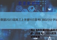 皖江名校联盟2023届高三上学期11月联考[C-023]化学试题答案
