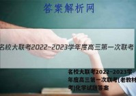 名校大联考2022~2023学年度高三第一次联考(老教材老高考)化学试题答案